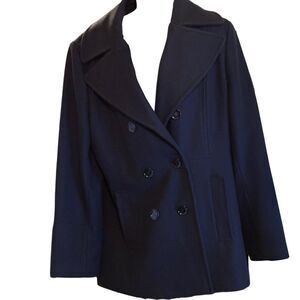 Calvin Klein Black Wool Blend Pea Coat Double Breasted Classic Tailored Jacket